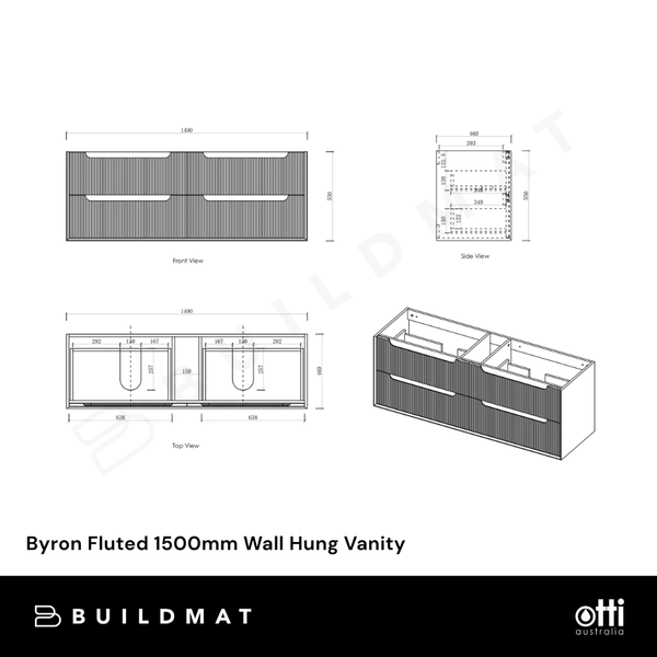 Otti Byron Fluted 1500mm Woodland Oak Wall Hung Vanity with Natural Carrara Top and Undermount Basin