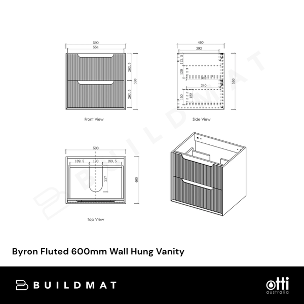 Otti Byron Fluted 600mm Woodland Oak Wall Hung Vanity