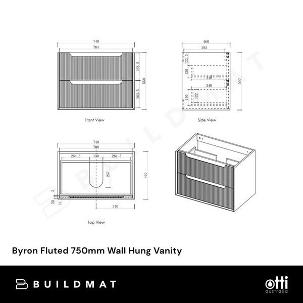 Otti Byron Fluted 750mm Woodland Oak Wall Hung Vanity