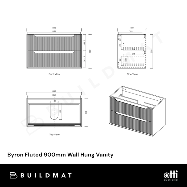 Otti Byron Fluted 900mm Woodland Oak Wall Hung Vanity with Natural Carrara Top and Undermount Basin