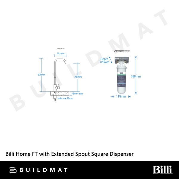 Billi Home FT with Extended Spout Square Dispenser Brushed
