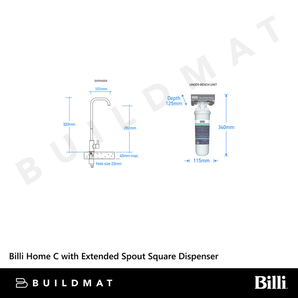 Billi Home C with Extended Spout Square Dispenser Brushed