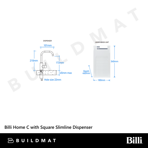 Billi Home C with Square Slimline Dispenser Gunmetal Grey