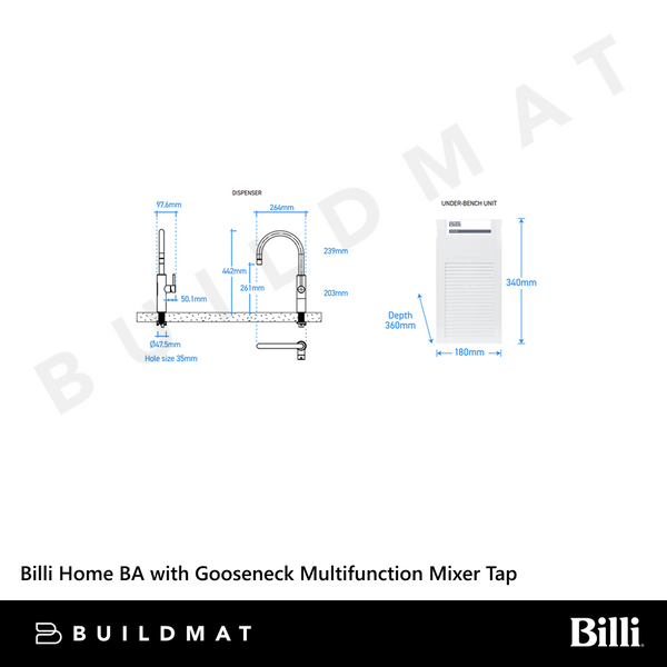 Billi Home BA with Gooseneck Multifunction Mixer Tap Chrome