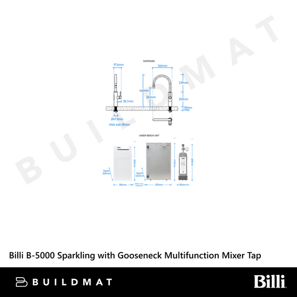 Billi B-5000 Sparkling with Gooseneck Multifunction Mixer Tap Chrome