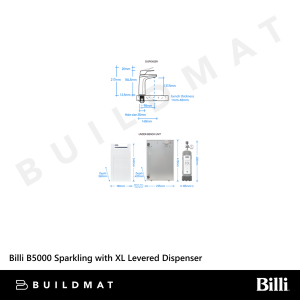 Billi B5000 Sparkling with XL Levered Dispenser Gunmetal Grey