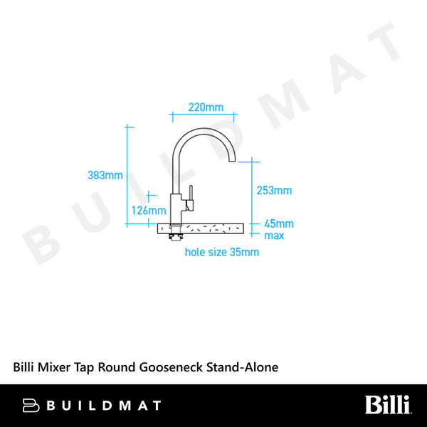 Billi Mixer Tap Round Gooseneck Stand-Alone Brushed