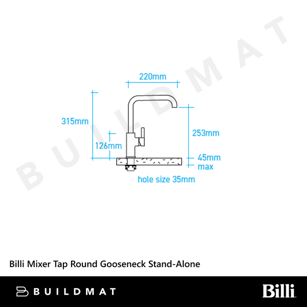 Billi Mixer Tap Round Gooseneck Stand-Alone Chrome