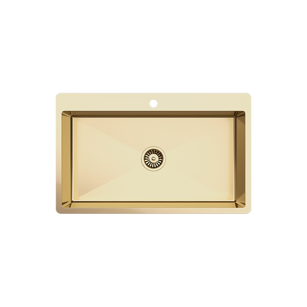 Alma Brittany 810x500 XLarge Single Bowl Tap Landing Sink Brushed Brass Gold