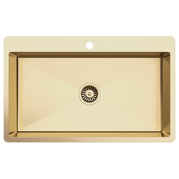 Alma Brittany 810x500 XLarge Single Bowl Tap Landing Sink Brushed Brass Gold