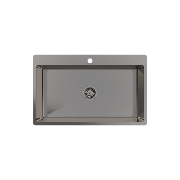 Alma Brittany 810x500 XLarge Single Bowl Tap Landing Sink Brushed Gunmetal