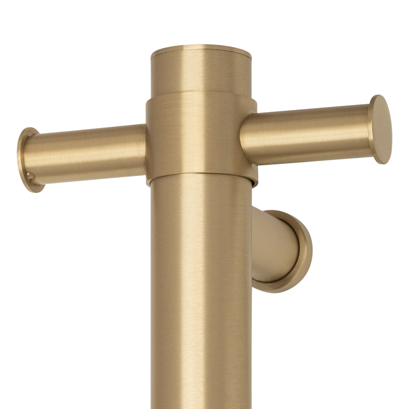 Straight Round Vertical Single Heated Towel Rail Brushed Brass Gold