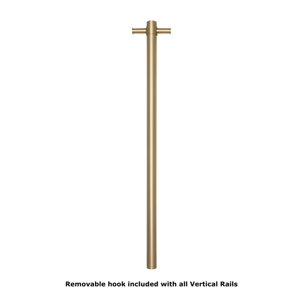 Straight Round Vertical Single Heated Towel Rail Brushed Brass Gold
