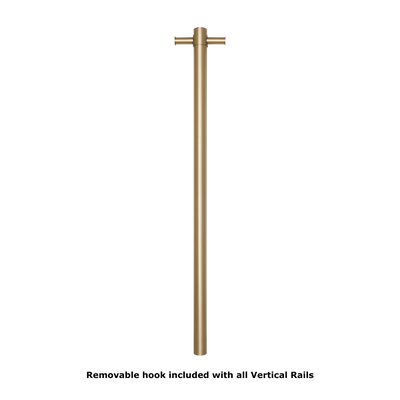 Straight Round Vertical Single Heated Towel Rail Brushed Brass Gold