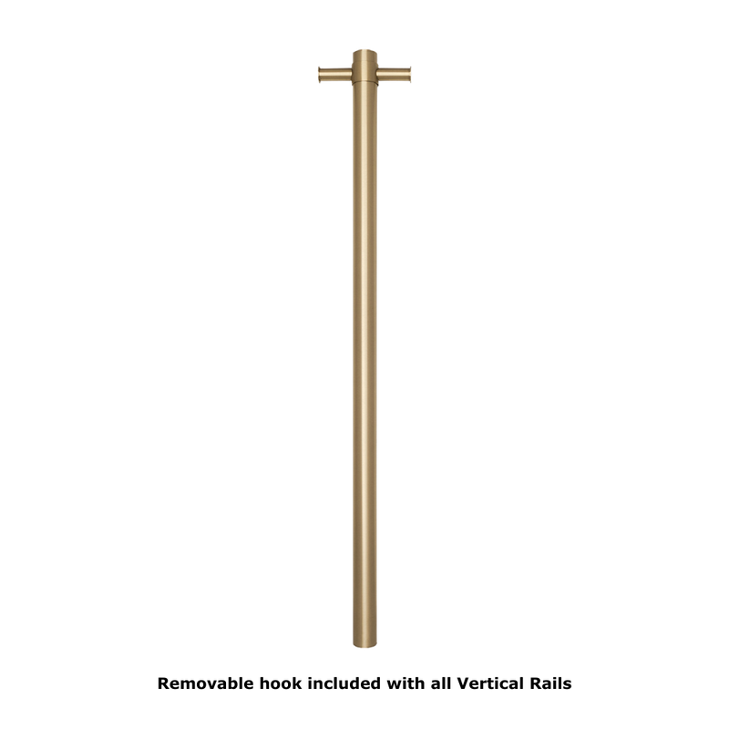 Straight Round Vertical Single Heated Towel Rail Brushed Brass Gold