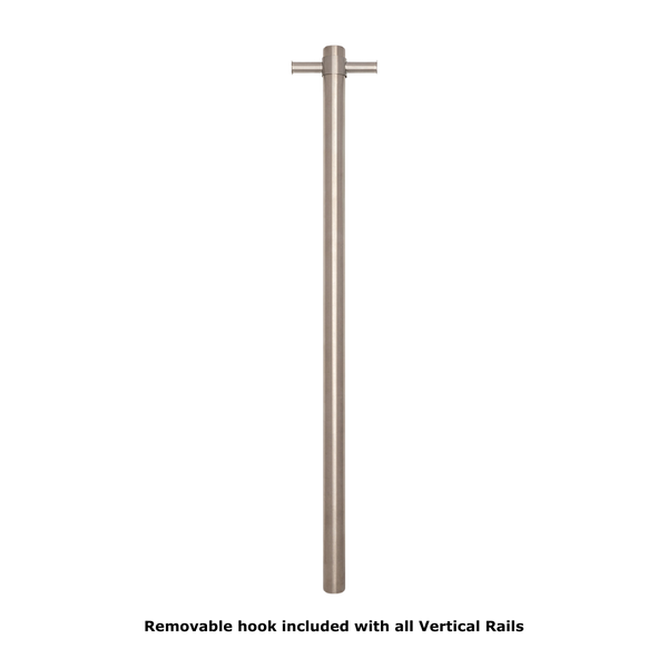 Straight Round Vertical Single Heated Towel Rail Brushed Stainless Steel
