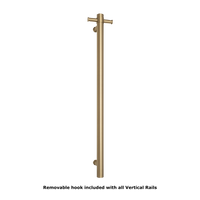 Straight Round Vertical Single Heated Towel Rail Brushed Brass Gold