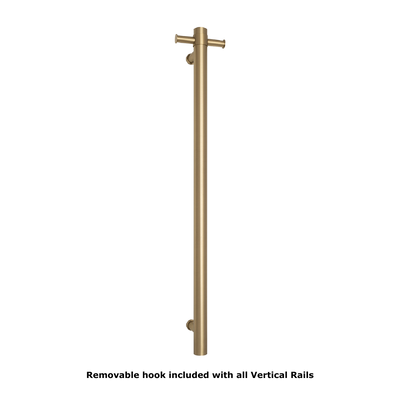 Thermogroup Straight Round Vertical Single Heated Towel Rail Brushed Brass Gold
