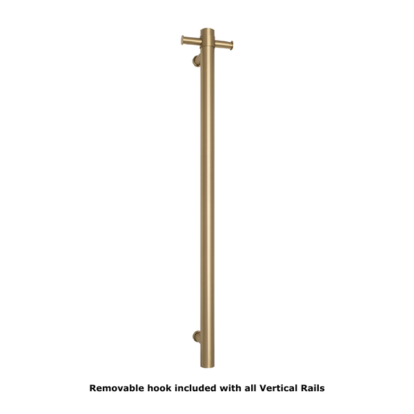Straight Round Vertical Single Heated Towel Rail Brushed Brass Gold