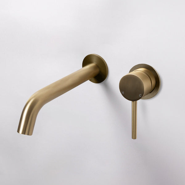 Alma Mira Brushed Brass Gold Wall Mixer and Spout Set