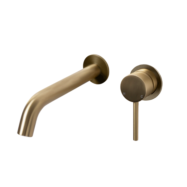 Alma Mira Brushed Brass Gold Wall Mixer and Spout Set