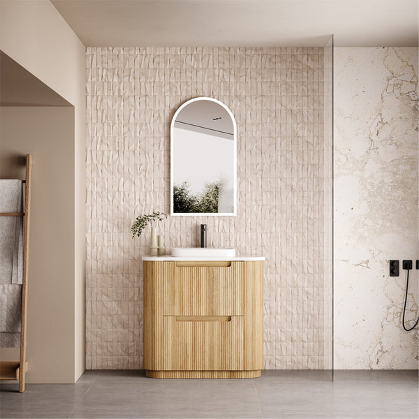Aulic Varcelli Floor Standing 900mm Harvest Oak Fluted Cabinet