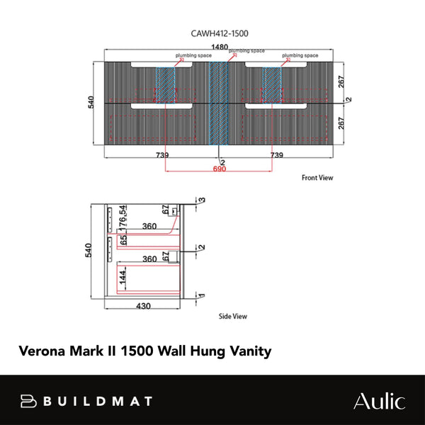 Aulic Verona Mark II 1500mm Wall Hung Vanity