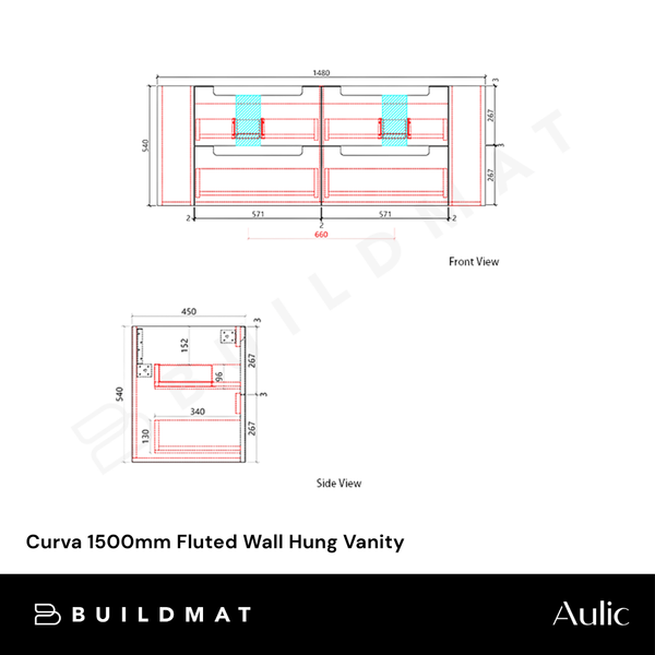 Aulic Curva 1500mm Fluted Wall Hung Vanity