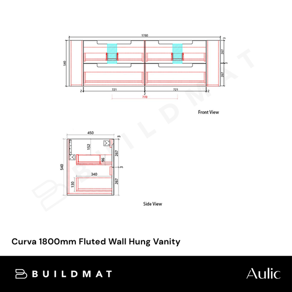 Aulic Curva 1800mm Fluted Wall Hung Vanity