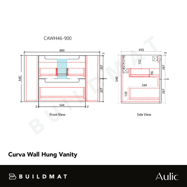 Aulic Curva 900mm Fluted Wall Hung Vanity