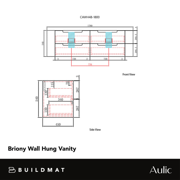 Aulic Briony Wall Hung 1800mm Harvest Oak Fluted Cabinet