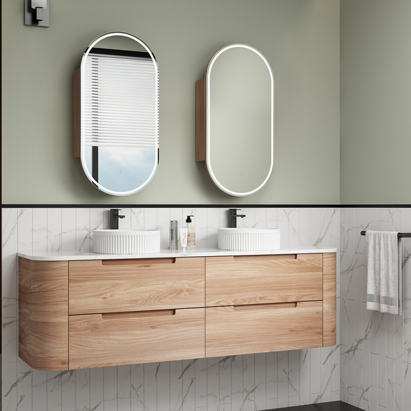 Aulic Briony Wall Hung 1800mm Harvest Oak Fluted Cabinet