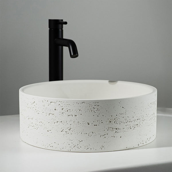 Alma Amos Circle Rustic Concrete Basin Arctic White