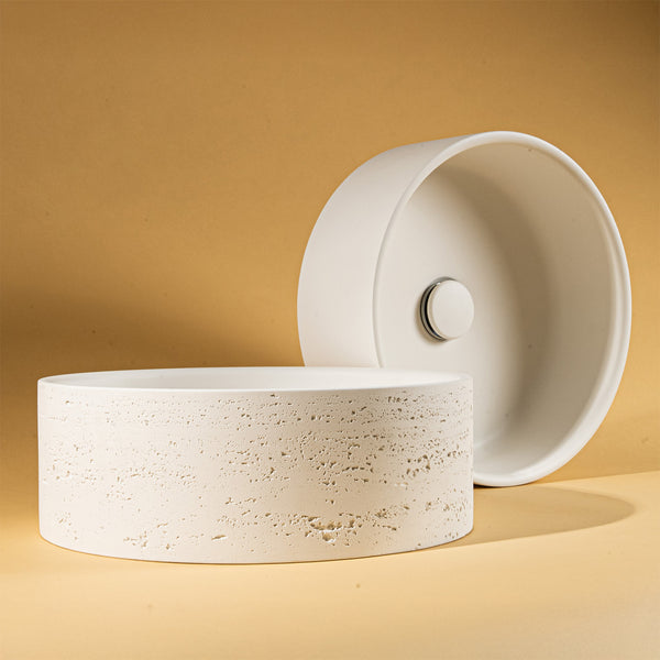 Alma Amos Circle Rustic Concrete Basin Arctic White