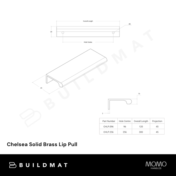 Momo Handles Chelsea Solid Brass Lip Pull 256mm Dark Brushed Brass