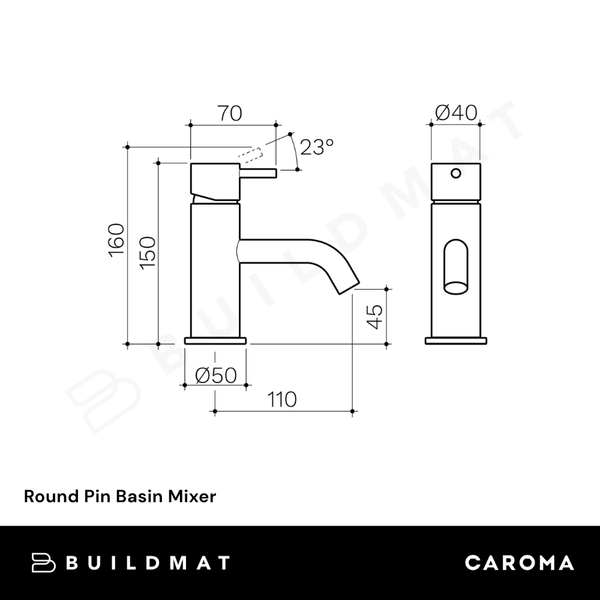 Caroma Round Pin Basin Mixer Brushed Nickel Lead Free