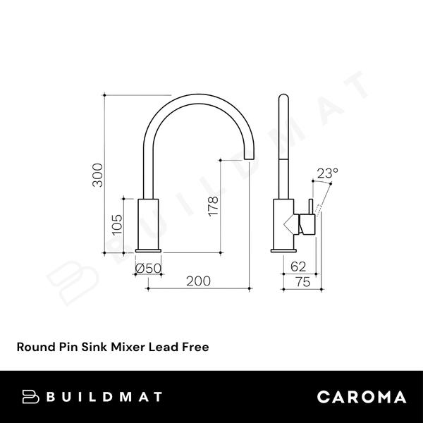 Caroma Round Pin Sink Mixer Brushed Nickel Lead Free