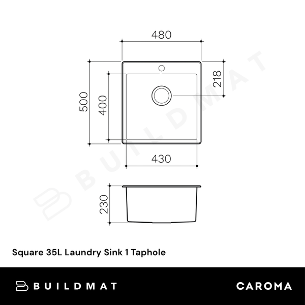 Caroma Square 35L Laundry Sink 1 Taphole Stainless Steel