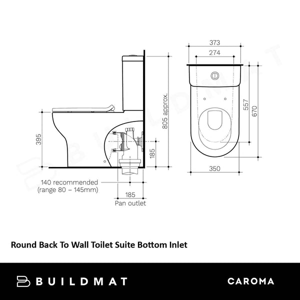 Caroma Round Back To Wall Toilet Suite Bottom Inlet (Slimline Seat)