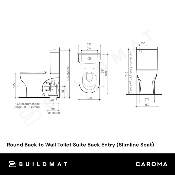 Caroma Round Back to Wall Toilet Suite Back Entry (Slimline Seat) White