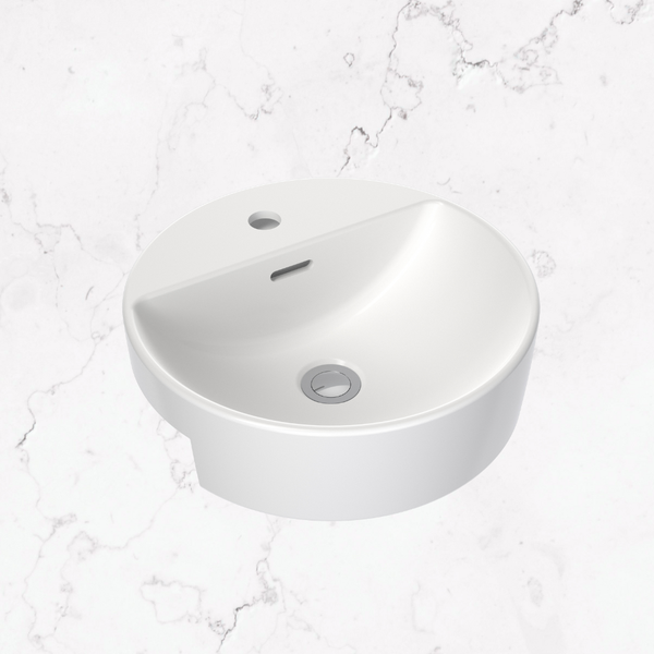 Caroma Round Semi Recessed Basin 400mm (1 Tap Hole) White