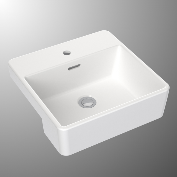 Caroma Square Semi Recessed Basin 400mm (1 Tap Hole) White