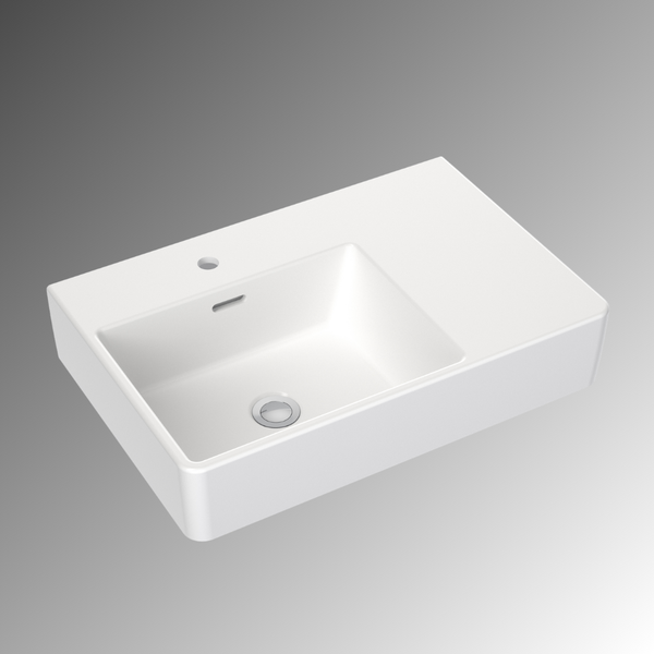 Caroma Square Wall Basin Right Hand Shelf 600mm (1 Tap Hole) White