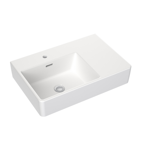 Caroma Square Wall Basin Right Hand Shelf 600mm (1 Tap Hole) White