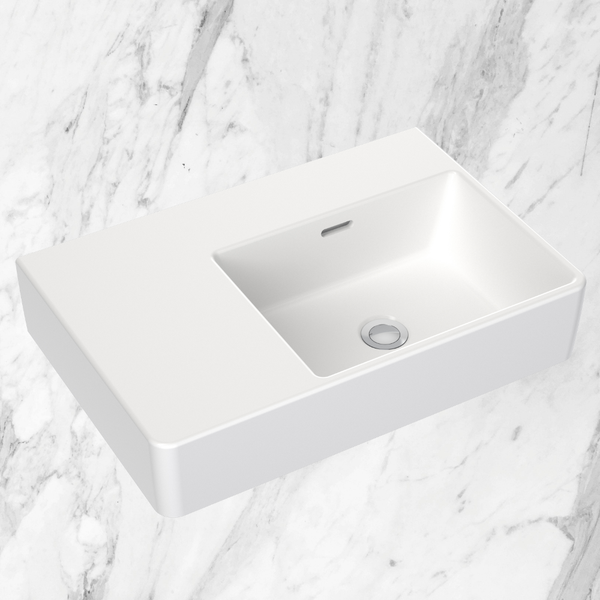 Caroma Square Wall Basin Left Hand Shelf 600mm (No Tap Hole) White