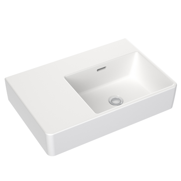 Caroma Square Wall Basin Left Hand Shelf 600mm (No Tap Hole) White