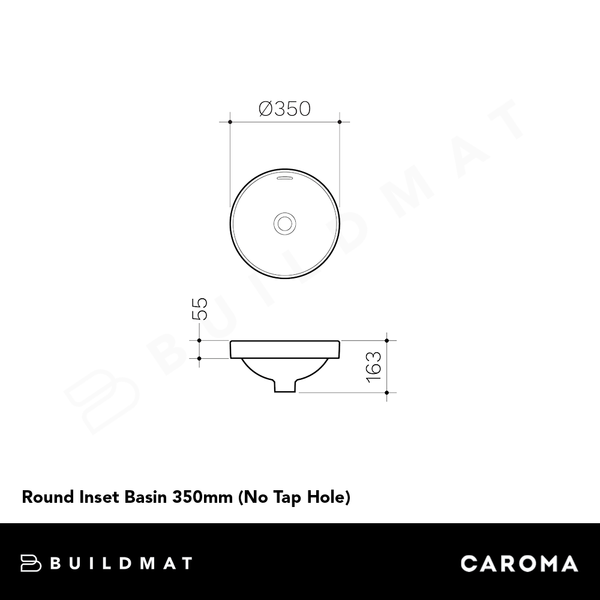 Caroma Round Inset Basin 350mm (No Tap Hole) White