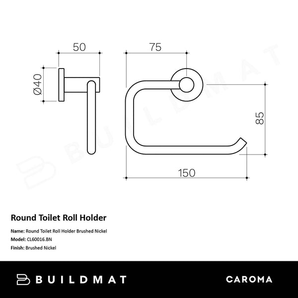 Caroma Round Toilet Roll Holder Brushed Nickel