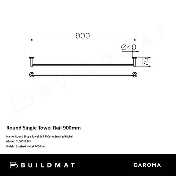Caroma Round Single Towel Rail 900mm Brushed Nickel