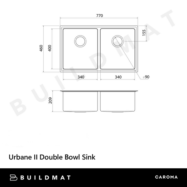 Caroma Urbane II Double Bowl Sink Stainless Steel